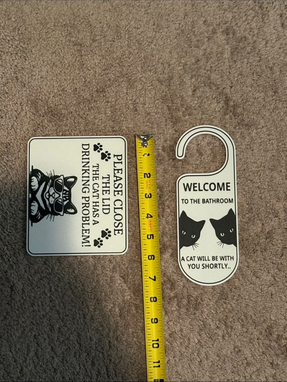 Black Cat Door Hanger & Sign Set - Cute Cat Bathroom Decor